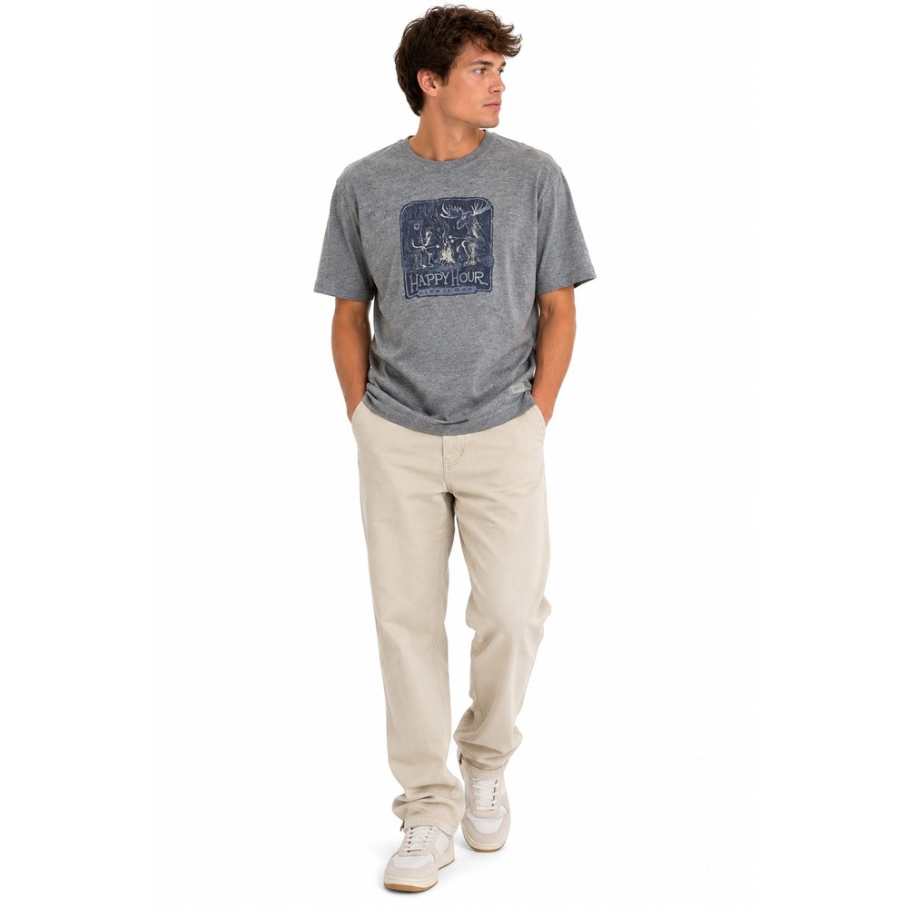 Life is Good Crusher Tee Mens Large Gray Happy Hour Moose Bear Graphic T-Shirt